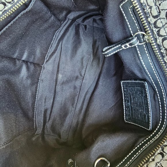 Coach Signature Shoulder Tote Bag Handbag Black and Tan Leather/canvas - Picture 12 of 15